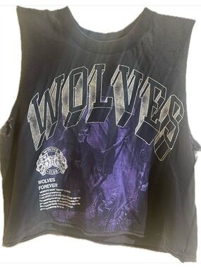 Size Xs- WOLVES Graphic Muscle Tee in Black & Purple